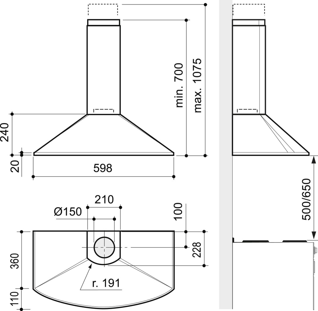 Kitchen hood Elegant E/F 60cm steel