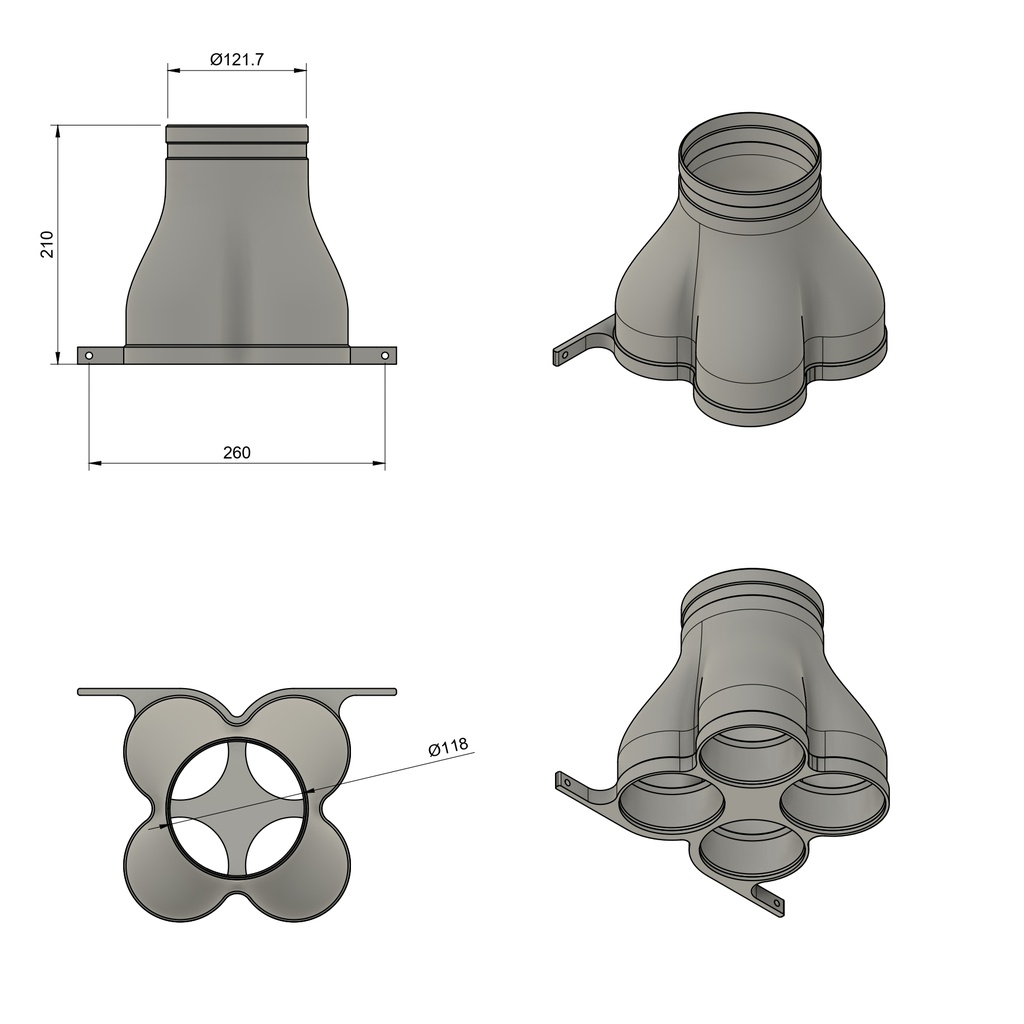Straight Distributor 4x DN90, neck 125