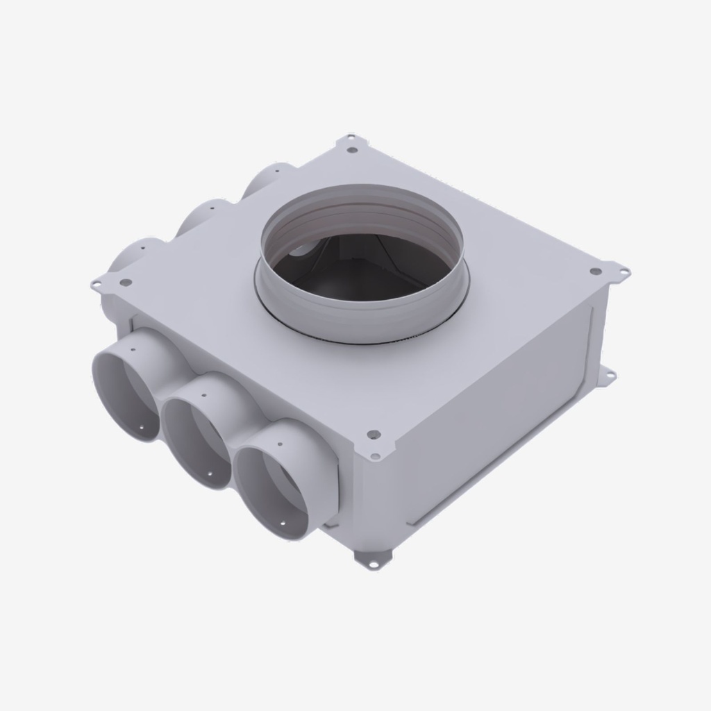 [711115] Rozdělovač 6×75, vertikální napojení 160 (vnější průměr 75 – vnitřní průměr 63)